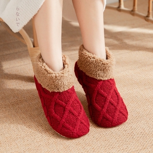 冬季加厚毛绒地板袜子女保暖护脚袜套小孩中大童室内居家地毯鞋袜