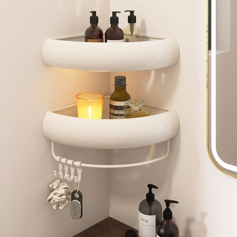 浴室置物架三角奶白化妆室放沐浴露淋浴房收纳层架子免打孔壁挂墙