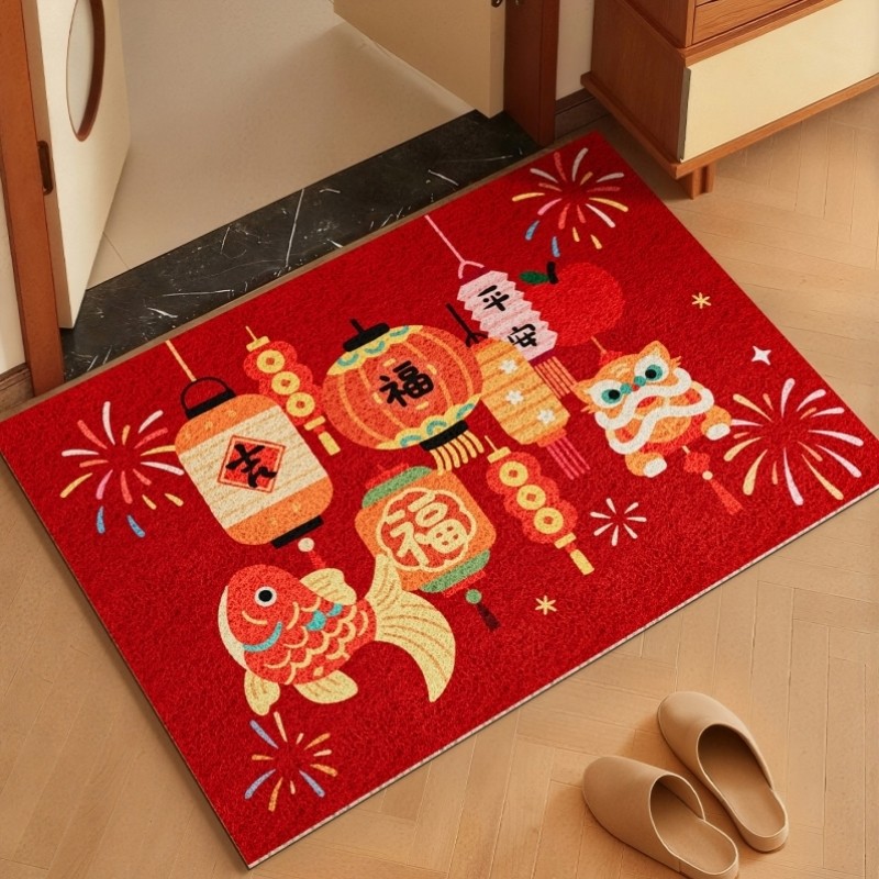 红色喜庆入户门地垫丝圈卡通pvc进门口脚垫子家用2025新26款地毯