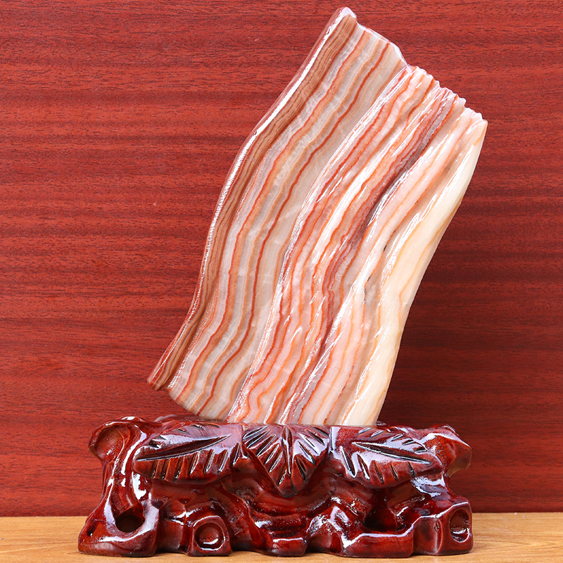 天然石材奇石摆件猪肉石五花肉桌面装饰雕刻石16*22*2cm972g摆件