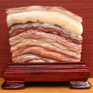 天然石材奇石摆件猪肉石五花肉桌面雕刻石23 9cm8111g摆件