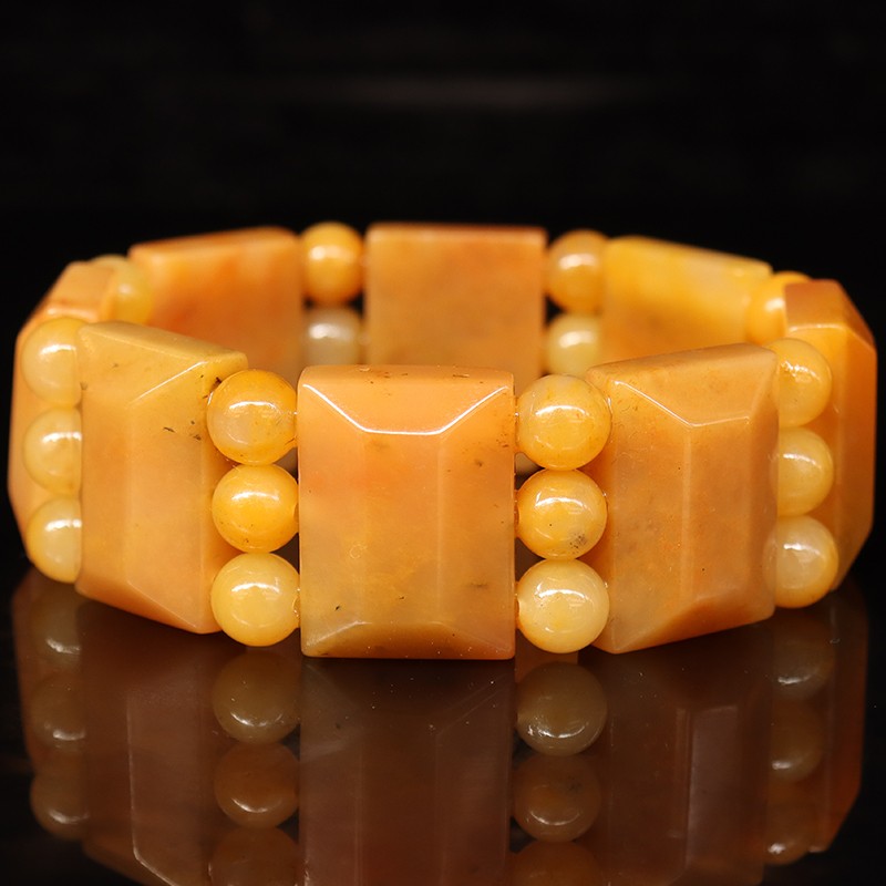 天然桂林鸡血玉石手链田湾料男士手链25*18*9mm8颗 圆珠24颗82g