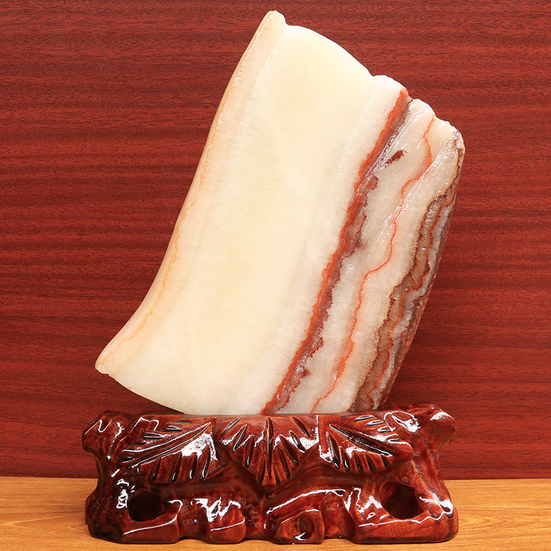 天然石材奇石摆件猪肉石五花肉桌面装饰雕刻石16*23*2cm1409g摆件