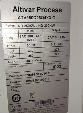 施耐德变频器ATV960C25Q4X3-O 250KW功能包好原装拆机功能包好