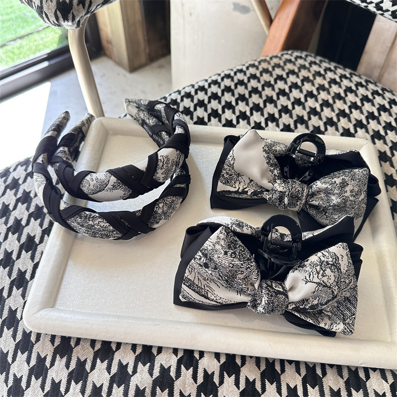 韩国百搭蝴蝶结抓夹发箍女网红外出头饰复古高级防滑发卡优雅头箍