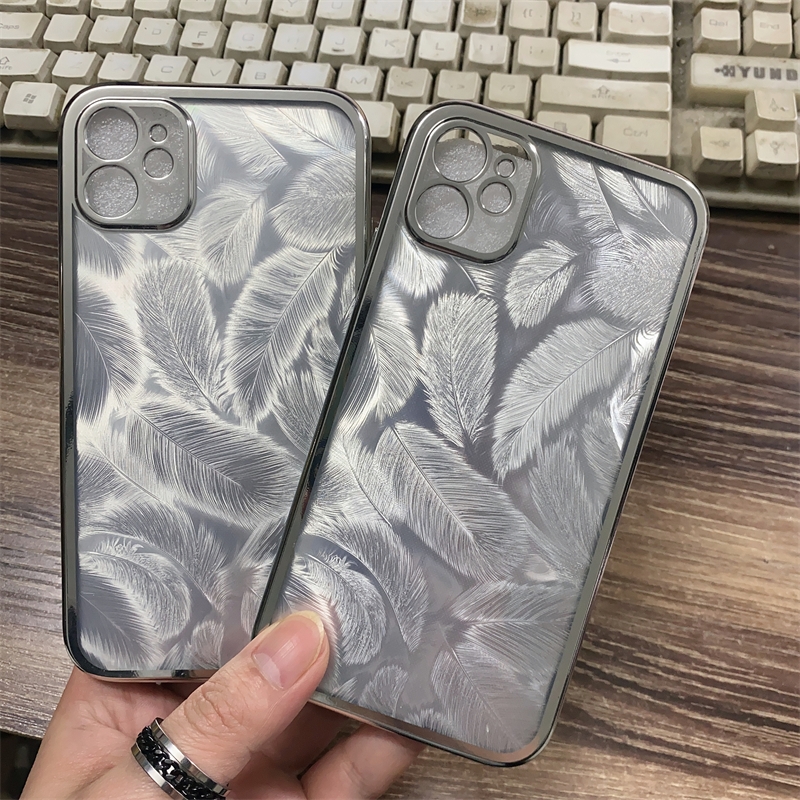 羽毛镭射电镀适用华为 NOAV13 荣耀50 Pura 70 畅玩40 200 MATE30 X60 300 PRO 手机壳批发 男透明全包新款工