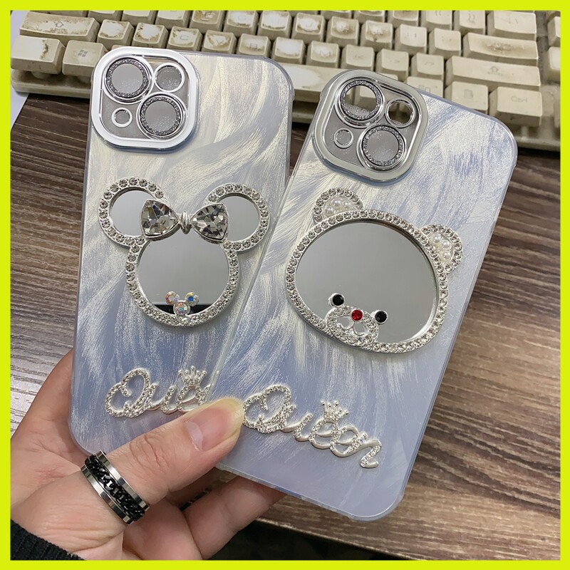 羽纱米琦小熊镜子苹果16 pro max 手机壳批发 适用iPhone 13 XS XR 15 14 11 12 plu