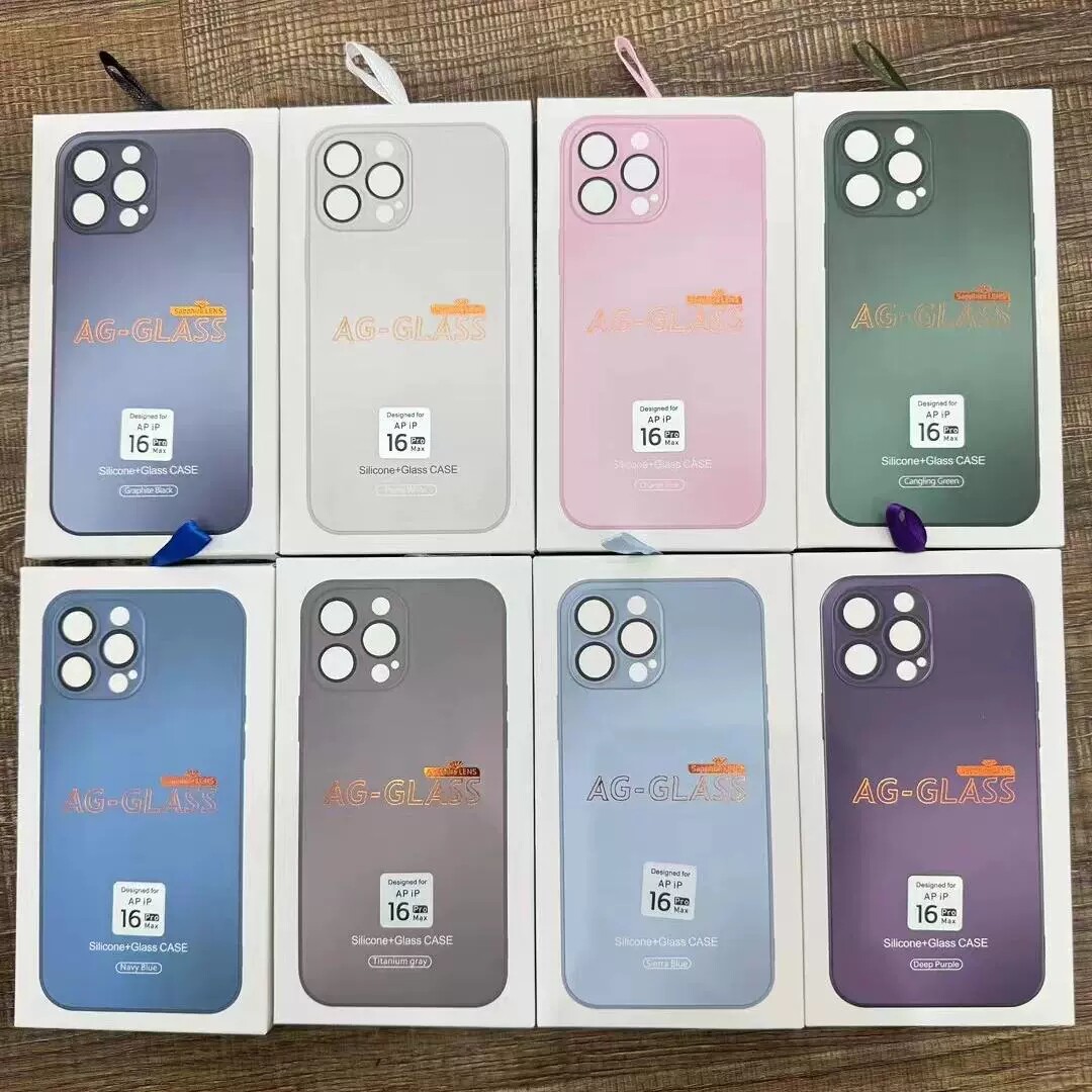 AG磨砂玻璃壳苹果17pro max手机壳批发 适用iPhone 16 14 13 11 12 15 plus纯色简单带镜头膜新款女男保护全
