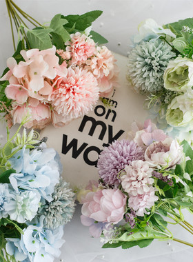 绣球花假花仿真花束塑料手捧花小束把花玫瑰绢花干花家居摆设装饰