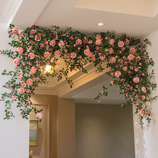 仿真玫瑰花藤假花藤条空调管道缠绕藤蔓装饰遮挡吊顶花植物造景花