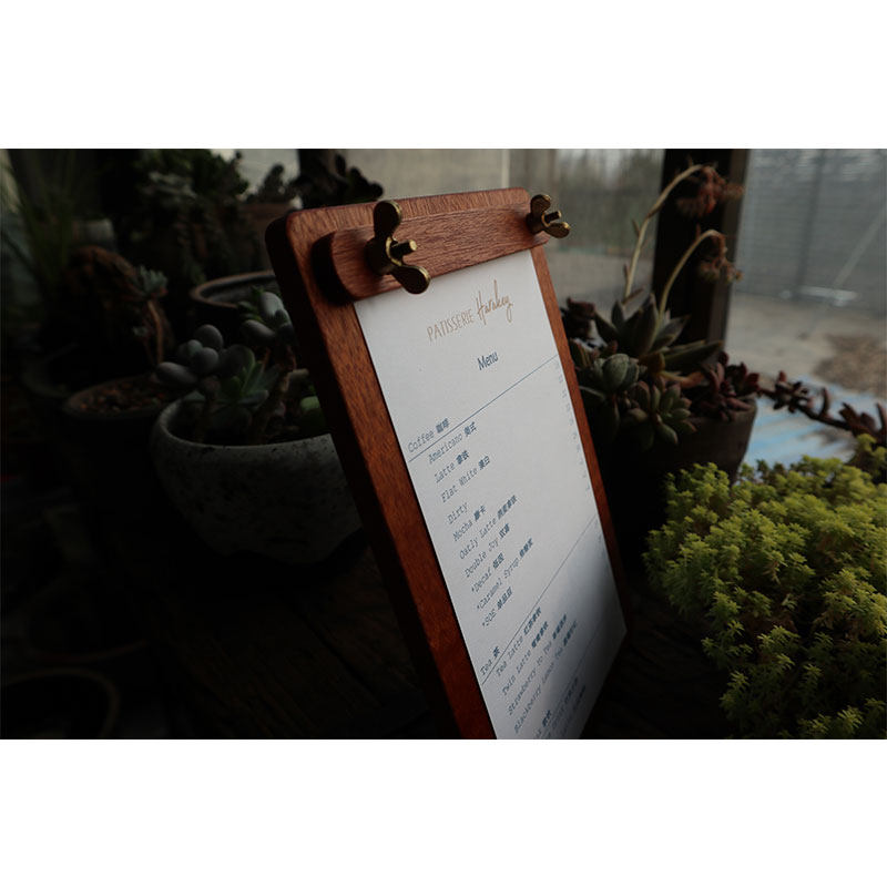 实木菜单夹黑胡桃木咖啡店奶茶西餐厅桌面展示牌木质产品介绍台架