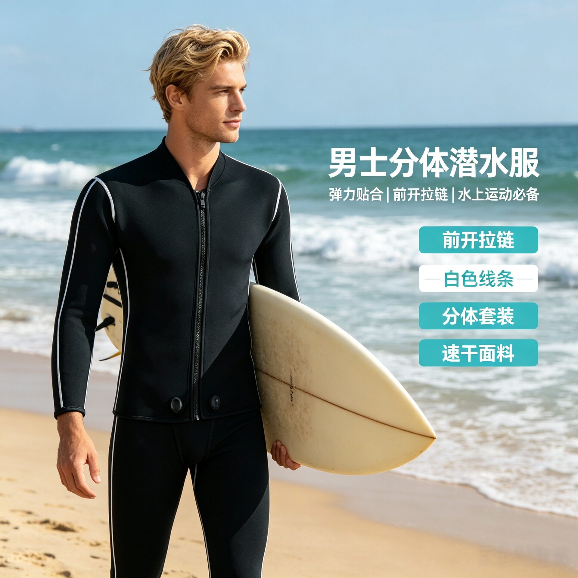 防晒潜水服男保暖湿式泳衣男分体深潜防寒分体服冲浪衣自由潜湿衣