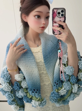 成品尖角玫瑰花束毯子手工钩织编织生日惊喜送女友闺蜜特例的礼物