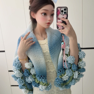 成品尖角玫瑰花束毯子手工钩织编织生日惊喜送女友闺蜜特例的礼物