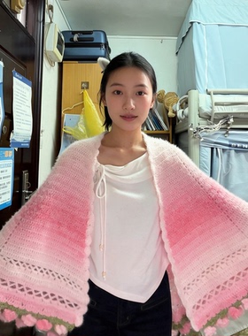 【玫瑰花斗篷披肩】成品纯手工渐变钩织礼物女友闺蜜生日披肩花毯