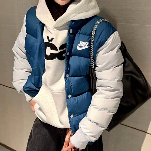 Nike 男款时尚蓝色舒适立领保暖运动鸭绒 面包羽绒服 IB4499-415