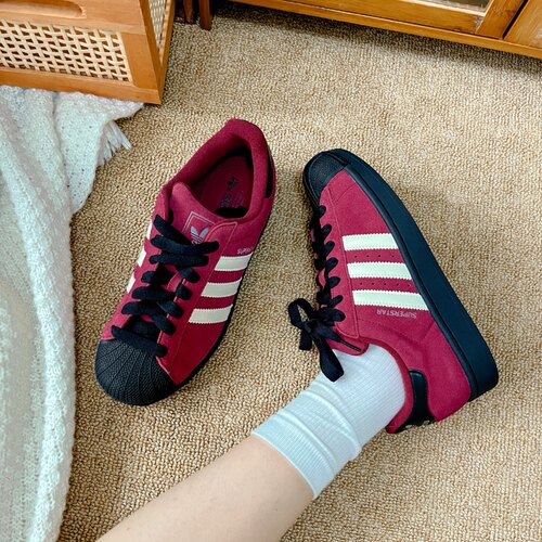 Adidas originals Superstar 2男女同款酒红色百搭舒适板鞋JQ3220