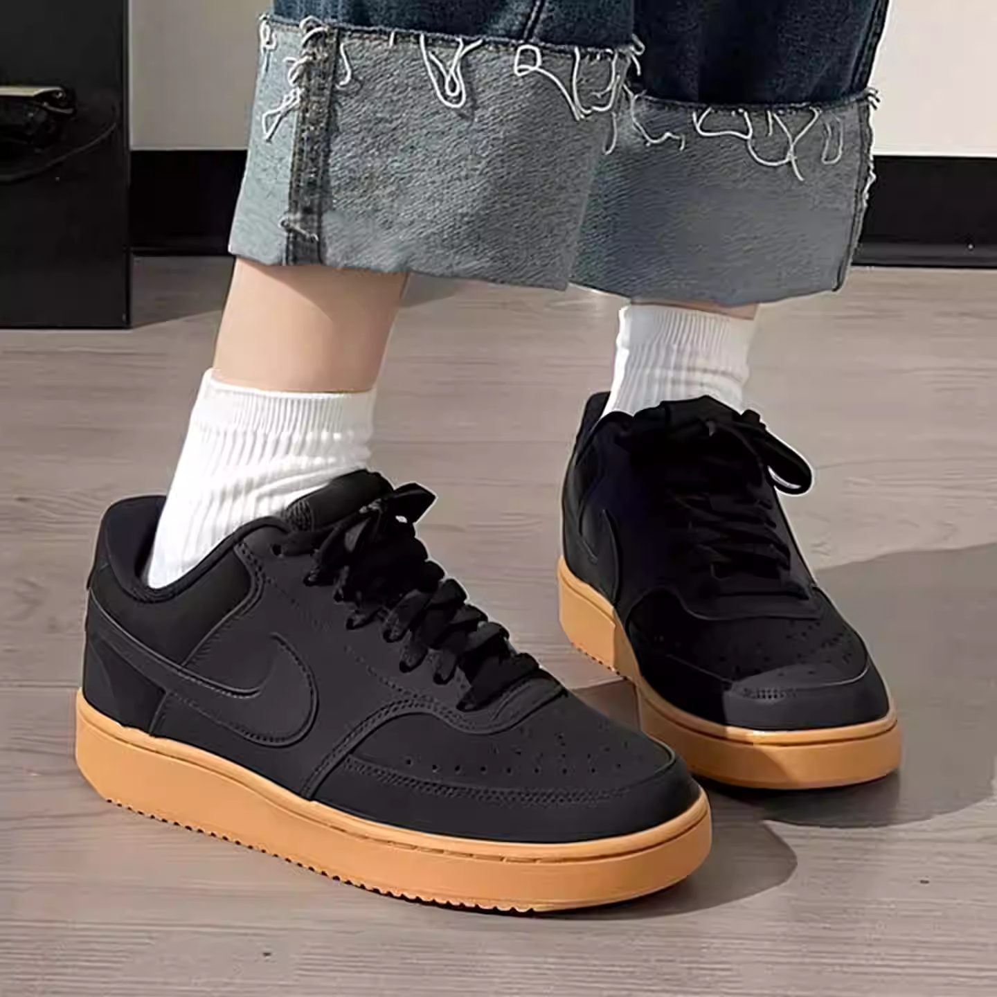 Nike Court Vision 1 复古防滑耐磨低帮板鞋男款黑棕色CD5463-008