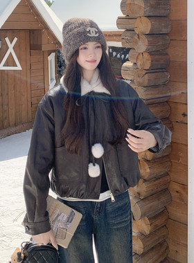 【档口现货】毛绒球领带加绒皮棉外套2C233-812-P180-K269