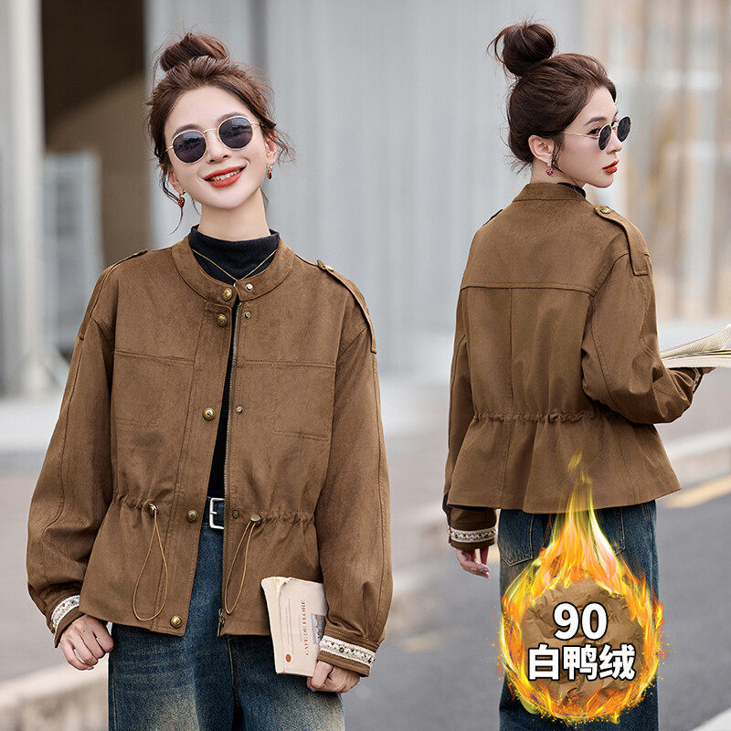 2D044大量现货25冬装新款美拉德麂皮羽绒服保暖显瘦90绒羽绒外套