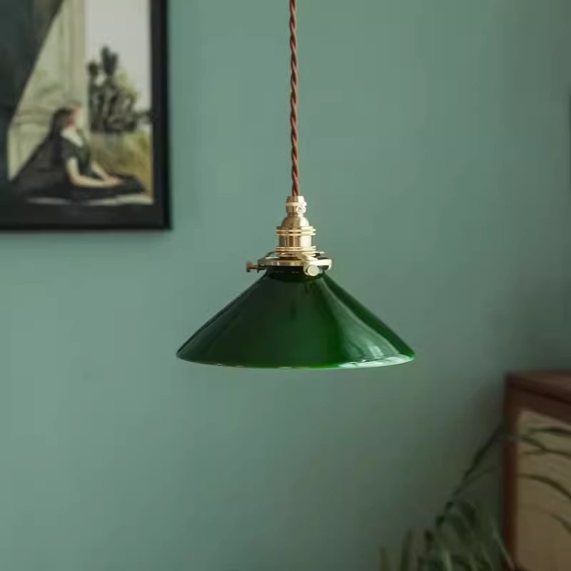 老上海复古绿色玻璃吊灯 日式中古茶室民宿玄关过道床头黄铜吊
