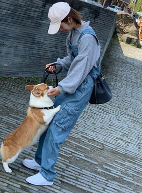 SEVE牛仔背带裤宽松女多口袋工装嘻哈阔腿男女同款情侣复古日韩风