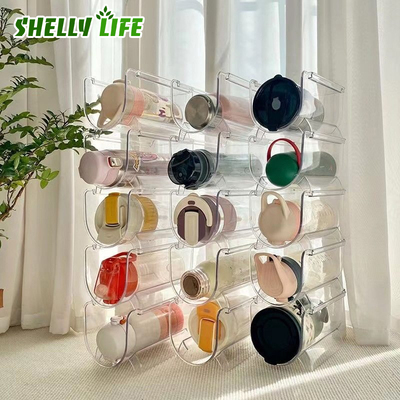 水杯收纳架透明桌面创意取茶杯水壶杯架叠加防尘放保温杯子置物架