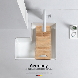 阳台洗手盆台下盆嵌入式洗衣盆配木搓板陶瓷切角盆加深洗衣台单盆