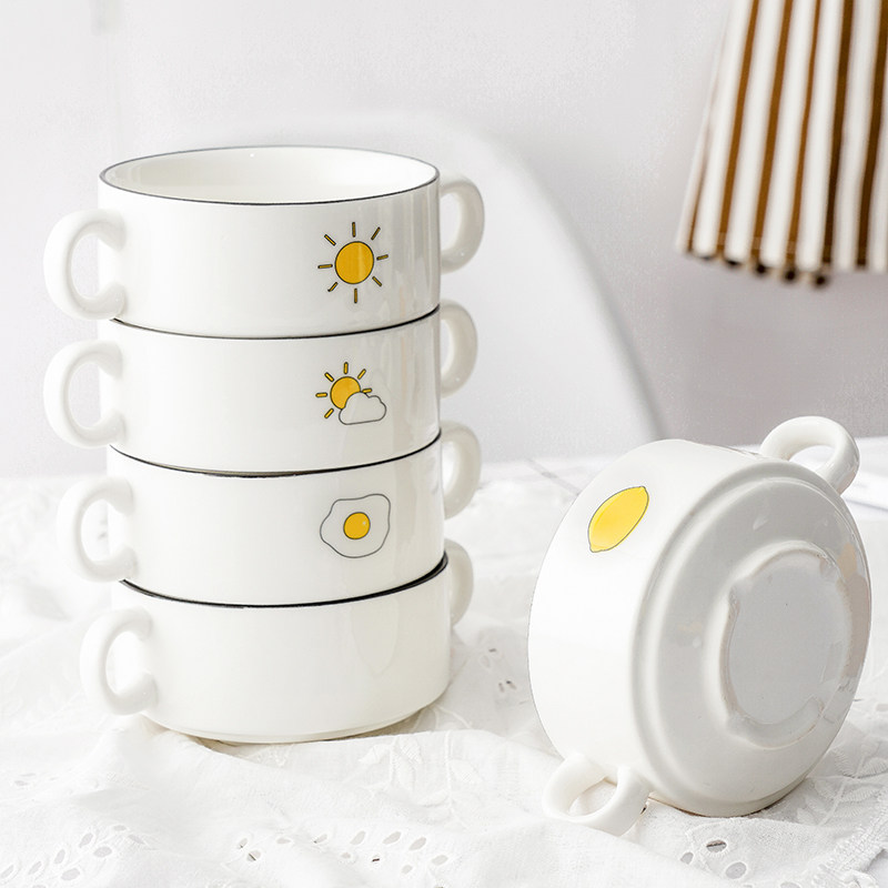 Creative Japanese style lovely double ear soup cup baking bowl with soup bowl