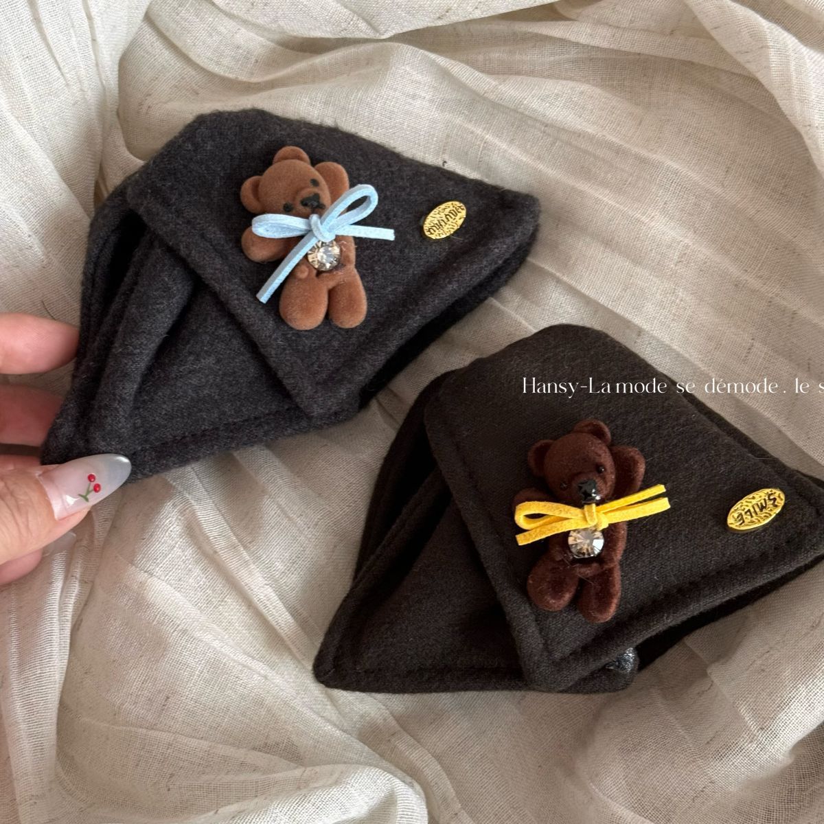 秋冬高级感蝴蝶结发夹女可爱植绒小熊鲨鱼夹大号发量多三角抓夹