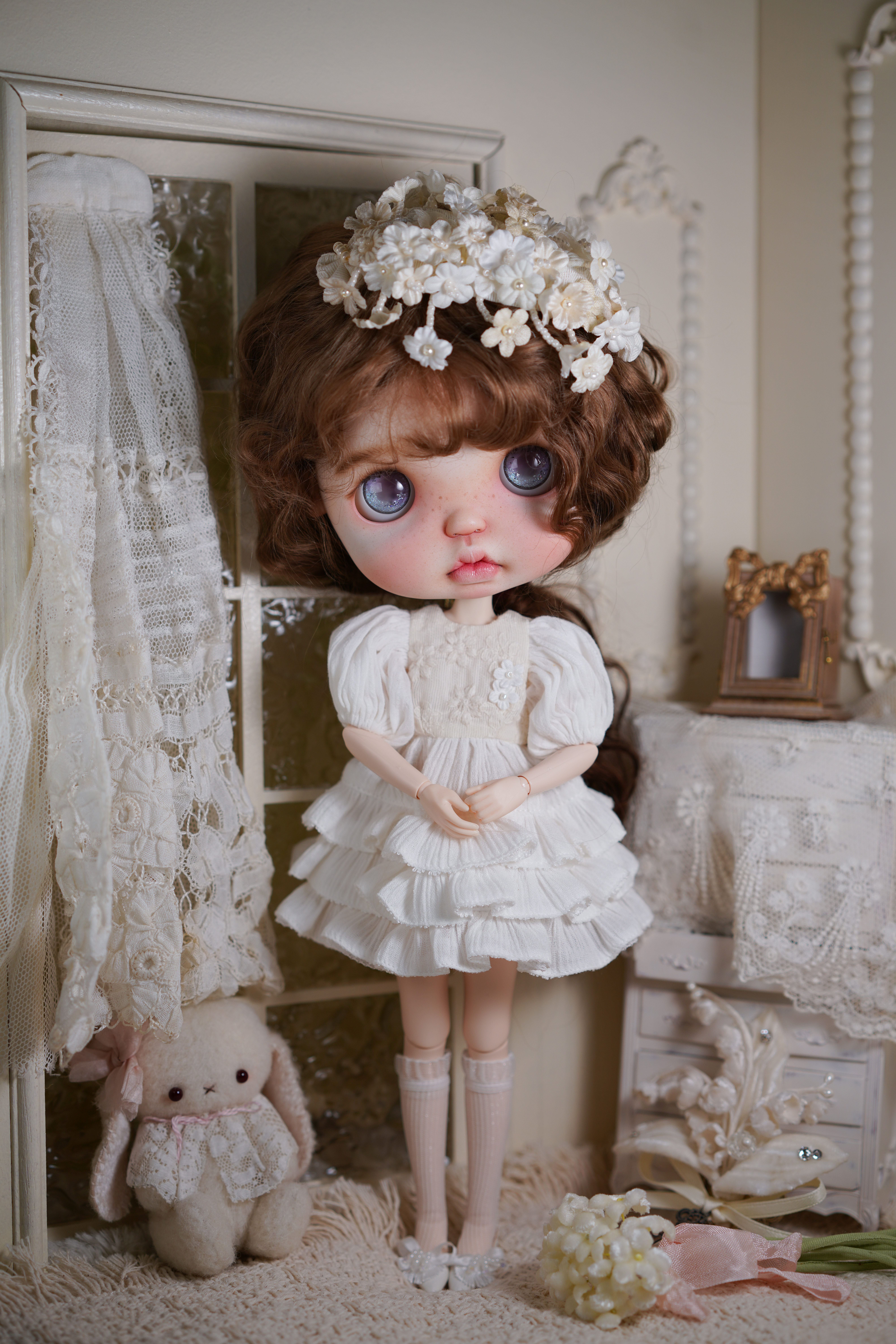 blythe小布娃衣“白堇少女”ob22ob24洋装套装洛丽塔6分蓝豆豆