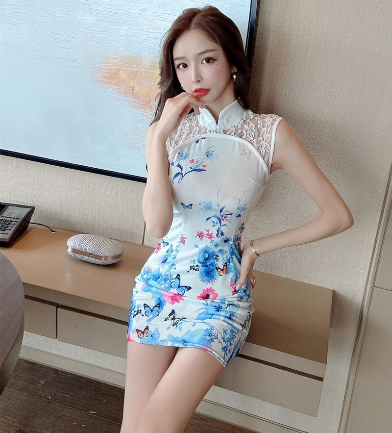 China style cheongsam girl young fashion temperament improved print slim sexy dress trend