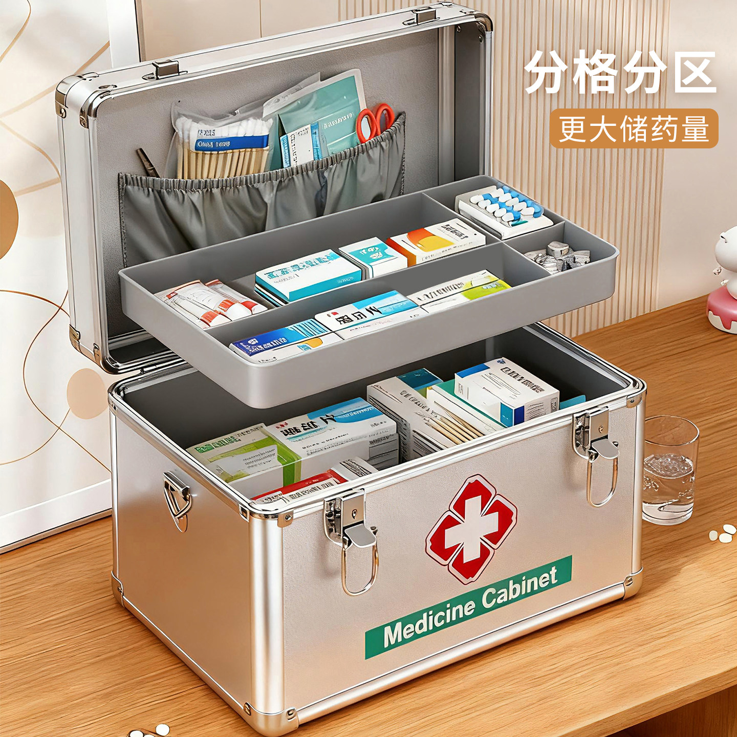 医药箱药品药物收纳盒医疗箱家用医用小急救药箱家庭装大号大容量