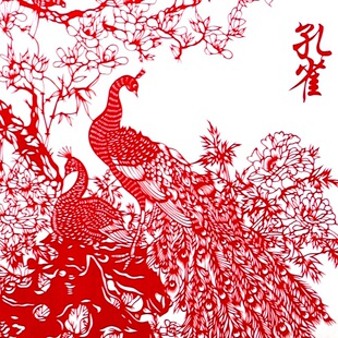 杨柳青剪纸手工大画轴民俗传统礼品【孔雀】新款