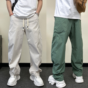弯刀裤男夏季薄款速干休闲裤直筒宽松阔腿裤痞帅白色百搭哈伦裤潮