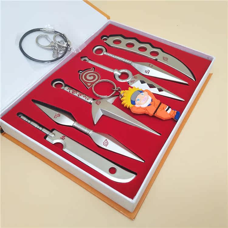 现货火影忍者漩涡鸣人苦无金属兵器套装 日本动漫软胶钥匙扣 礼物