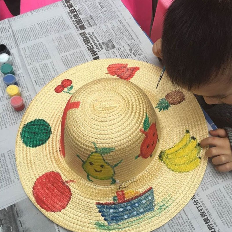 儿童绘画涂鸦草帽diy手工材料幼儿园墙面装饰创意手工彩绘帽子