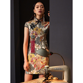 扶郎2024原创设计师 优雅仙鹤 金色缎面提花改良定制少女日常旗袍