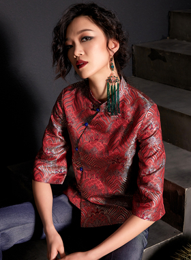 扶郎2026小众设计师原创女装 改良中国风复古提花缎 旗袍唐装上衣
