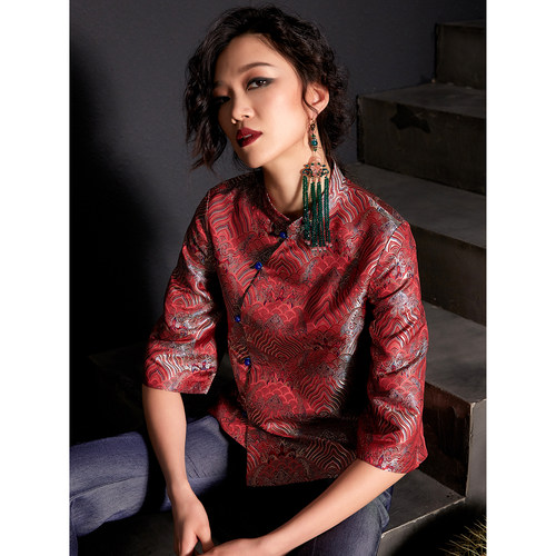 扶郎国潮小众设计师原创女装 改良中国风复古提花缎 旗袍唐装上衣