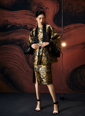 扶郎。原创设计小众女装自制暗黑系提花修身国潮汉服中式唐装外套