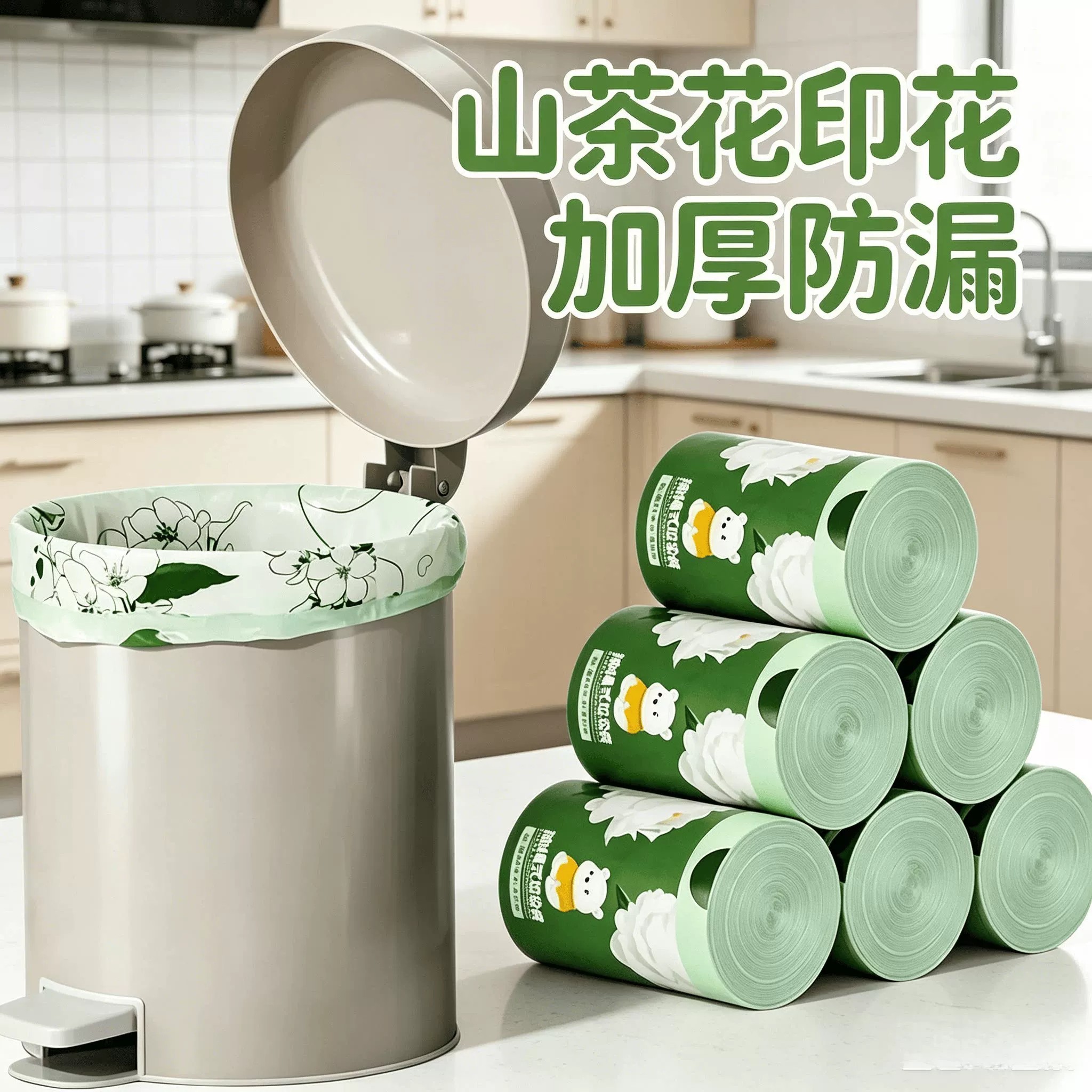山茶花小熊垃圾袋家用加大加厚抽绳式塑料袋客厅寝室抽绳式垃圾袋
