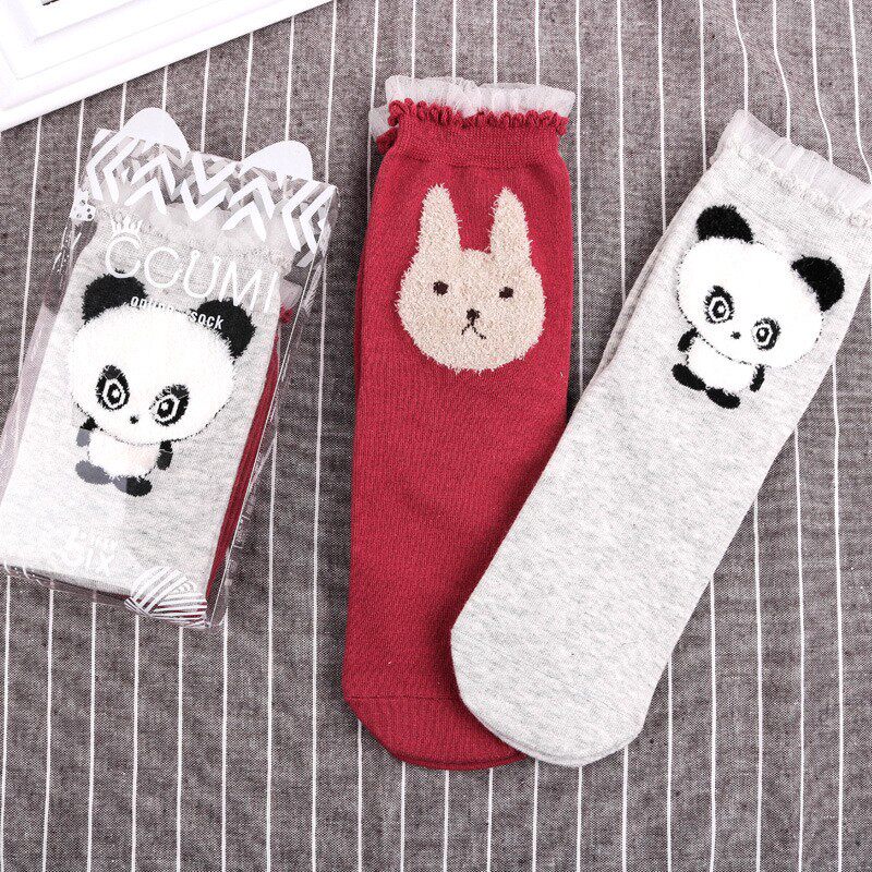 中筒袜女秋冬配鲨鱼裤卡通可爱纯棉外穿日系韩国春秋潮网红款袜子