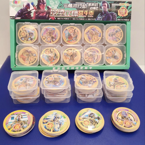 新款三角洲行动烫金圆卡周边儿童动漫玩具塑料卡牌儿童战斗币礼品