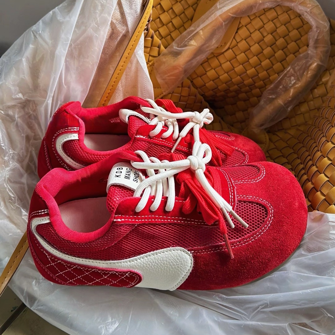 阿甘鞋女红色透气网面夏季新款百搭软底休闲单鞋芒果头丑萌德训鞋