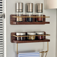 黑胡桃木厨房多功能置物架免打孔墙上壁挂式调料收纳架实木中古风