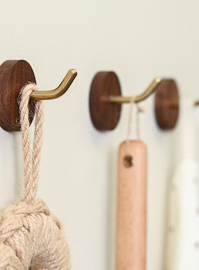 实木挂钩免打孔强力黏贴墙上挂衣架门后挂衣钩玄关钥匙挂架木质架
