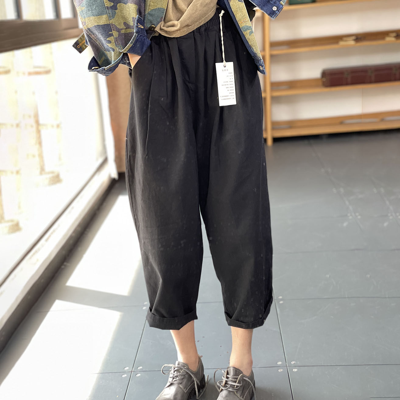 春夏原创显瘦九分萝卜裤女2023新款宽松黑色纯棉休闲裤百搭哈伦裤