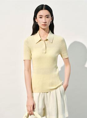 严选春夏季真丝女装T恤短袖Polo衫弹力修身半袖针织衫上衣