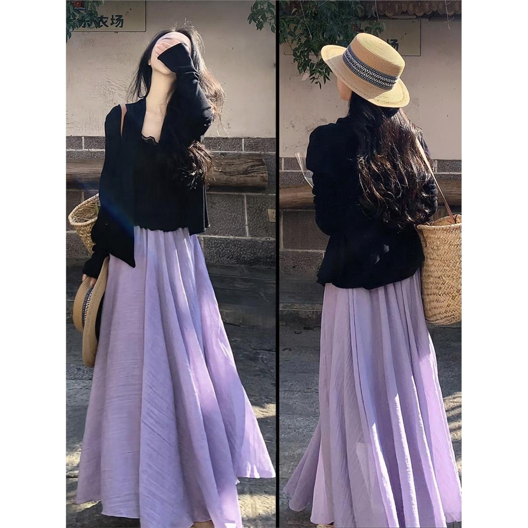 冰丝棉麻百褶半身裙女夏2